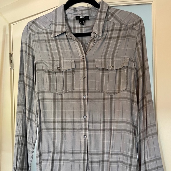 Paige Plaid Flannel Shirt DUSKY BLUE/WHITE/GRAY/BLACK size S - Picture 1 of 7